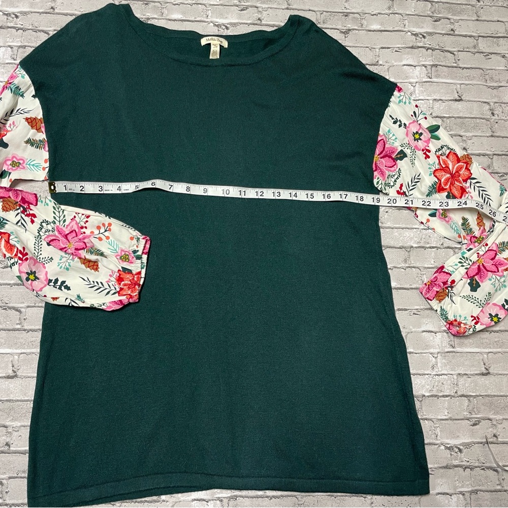 Matilda Jane Dark Green Top with Floral Sleeves